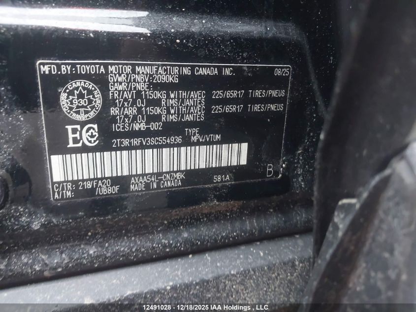 2025 Toyota Rav4 Xle/Xle Premium VIN: 2T3R1RFV3SC554936 Lot: 12491028