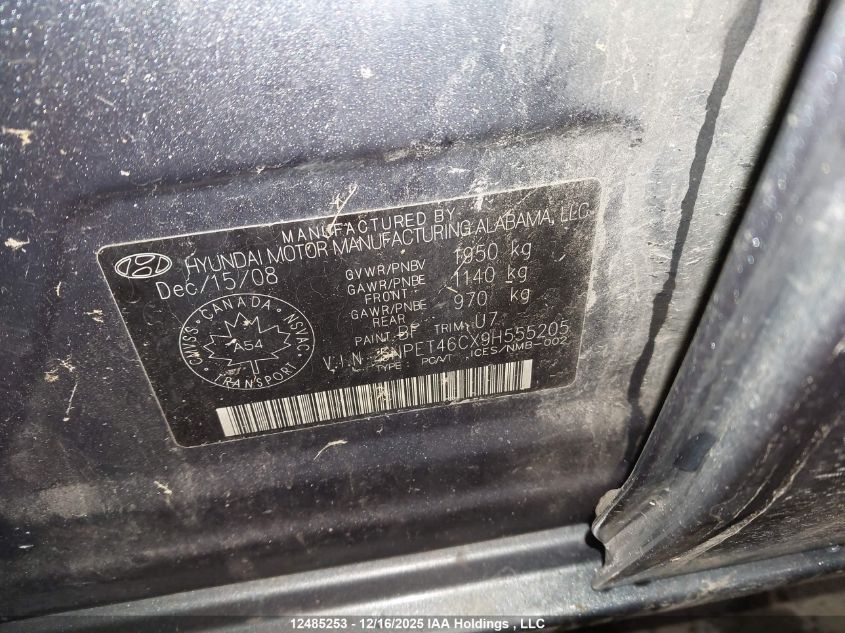 2009 Hyundai Sonata Gl/Gl Premium/Gl Sport/Limited VIN: 5NPET46CX9H555205 Lot: 12485253X