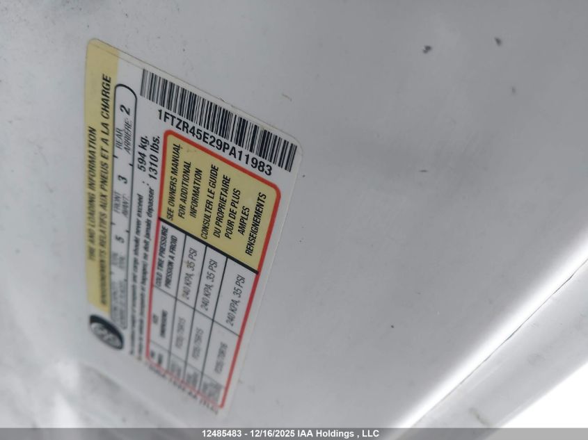 2009 Ford Ranger Fx4 Off-Road/Sport/Xl/Xlt VIN: 1FTZR45E29PA11983 Lot: 12485483X