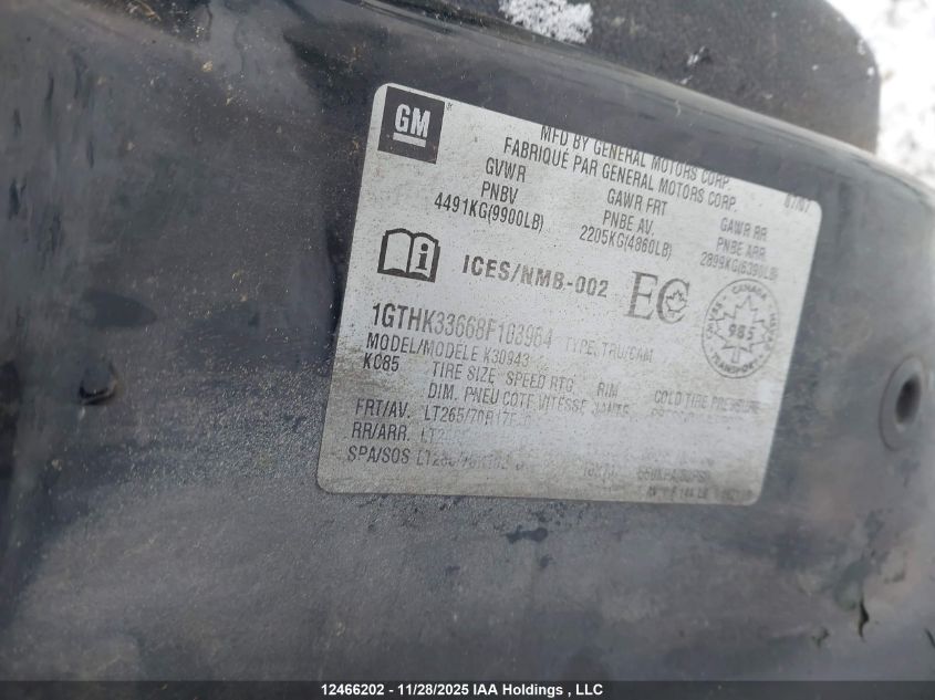 2008 GMC Sierra 3500Hd Sle/Slt/Wt VIN: 1GTHK33668F103964 Lot: 12466202X