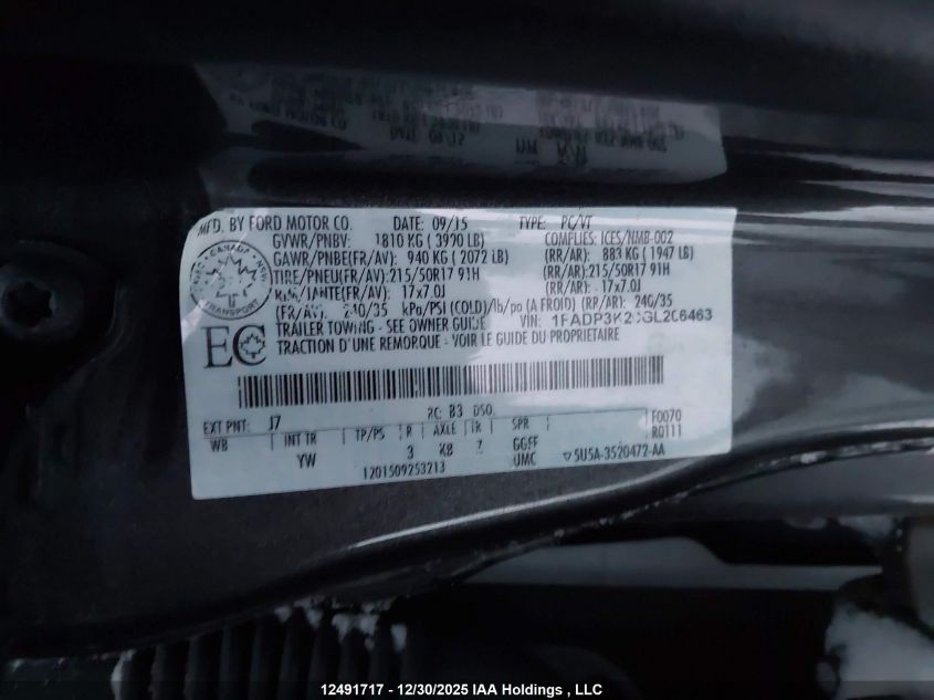 2016 Ford Focus Se VIN: 1FADP3K20GL206463 Lot: 12491717