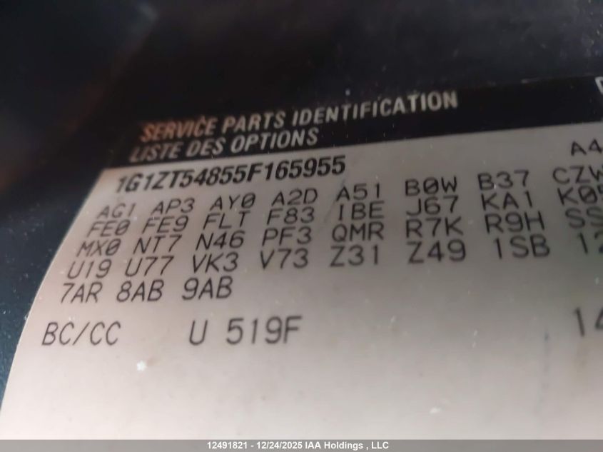 2005 Chevrolet Malibu Ls VIN: 1G1ZT54855F165955 Lot: 12491821