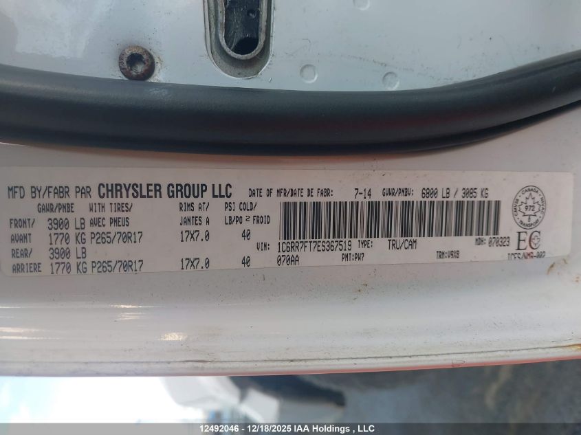 2014 Ram 1500 St VIN: 1C6RR7FT7ES367519 Lot: 12492046