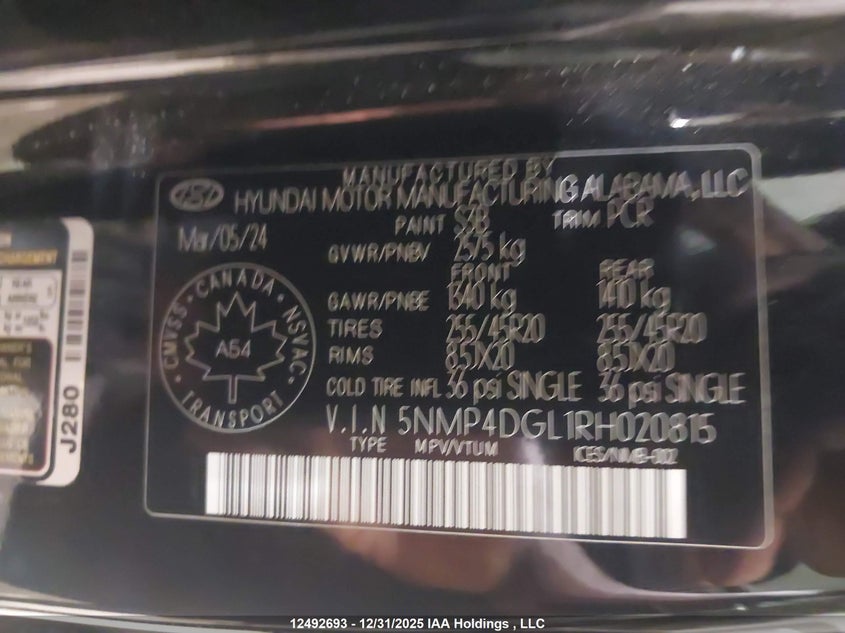 2024 Hyundai Santa Fe Luxury VIN: 5NMP4DGL1RH020815 Lot: 12492693