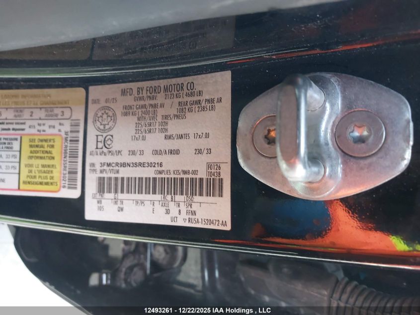 2025 Ford Bronco Sport Big Bend VIN: 3FMCR9BN3SRE30216 Lot: 12493261