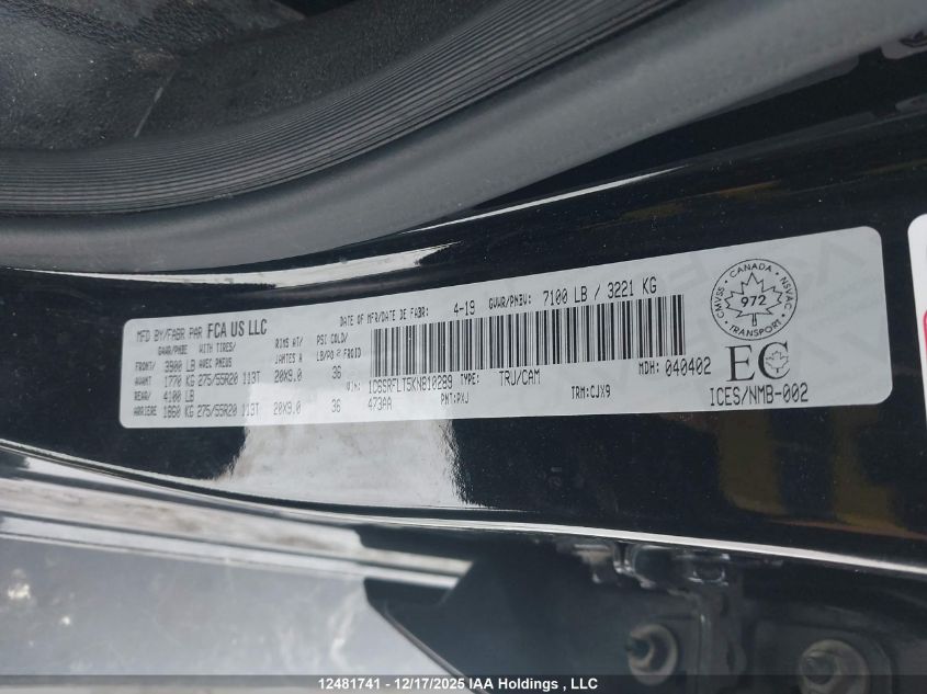 2019 Ram 1500 Rebel VIN: 1C6SRFLT5KN810289 Lot: 12481741X