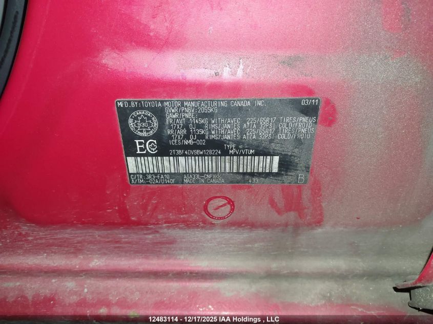 2011 Toyota Rav4 VIN: 2T3BF4DV9BW128224 Lot: 12483114X