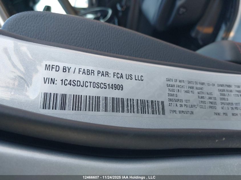 2025 Dodge Durango R/T VIN: 1C4SDJCT0SC514909 Lot: 12466607X