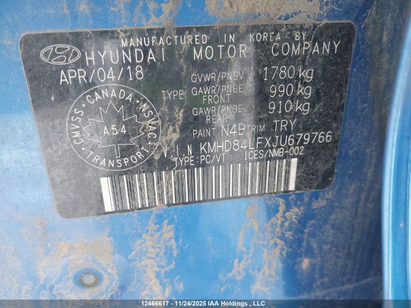 2018 Hyundai Elantra Gl VIN: KMHD84LFXJU679766 Lot: 12466617X