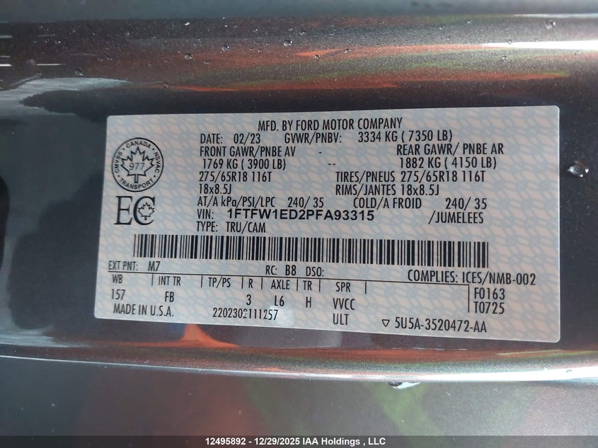 2023 FORD F150 SUPERCREW PICKUP 3.5L V-6 DI, DOHC, VVT, TURBO, 400HP
