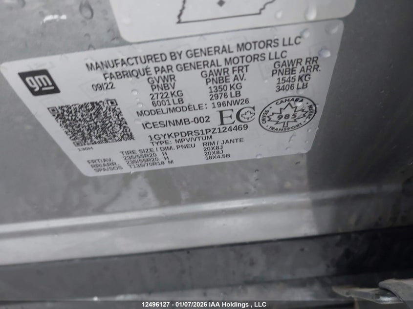 2023 Cadillac Xt6 Premium Luxury VIN: 1GYKPDRS1PZ124469 Lot: 12496127