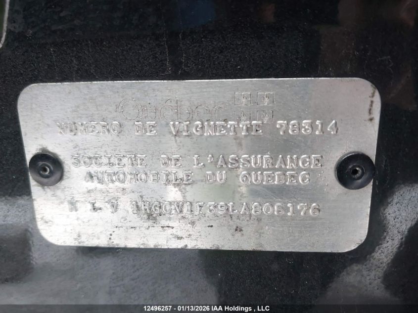 2020 Honda Accord Sport 1.5T VIN: 1HGCV1F39LA805176 Lot: 12496257