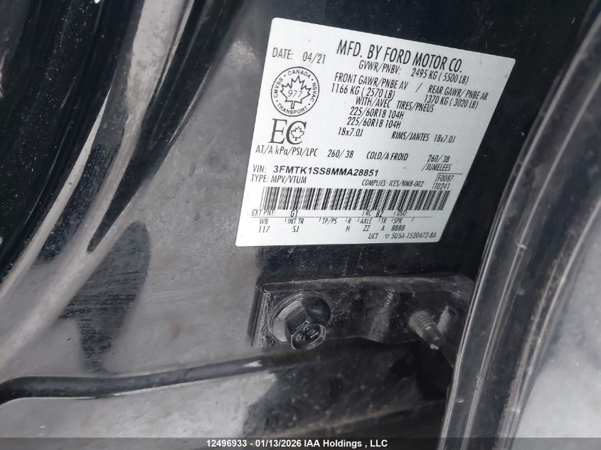 2021 Ford Mustang Mach-E Select VIN: 3FMTK1SS8MMA28851 Lot: 12496933