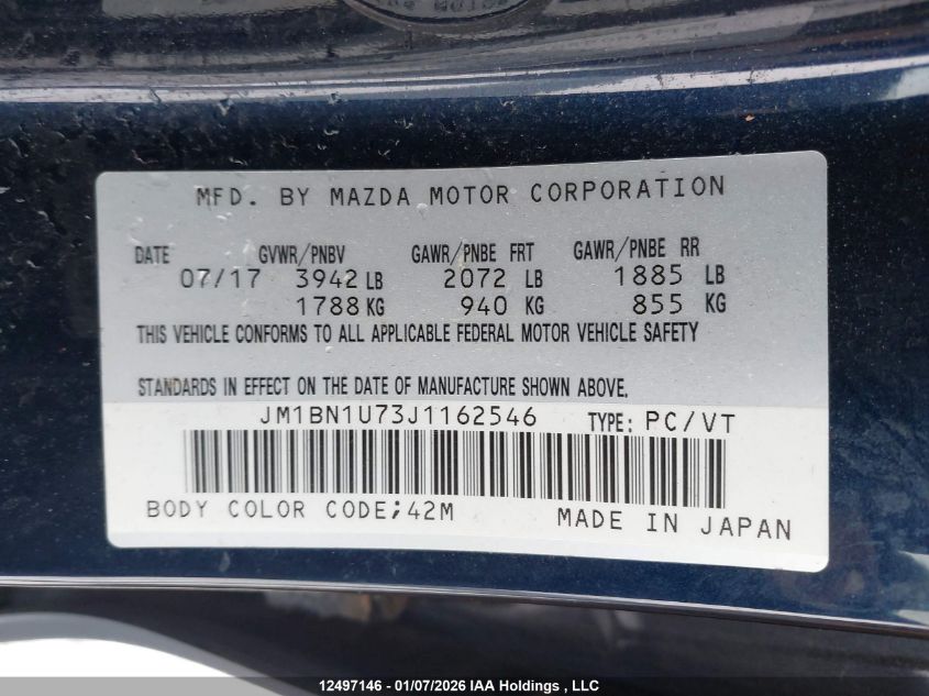 2018 Mazda 3 Sport VIN: JM1BN1U73J1162546 Lot: 12497146