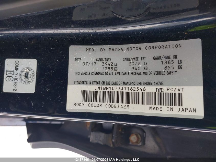 2018 Mazda 3 Sport VIN: JM1BN1U73J1162546 Lot: 12497146