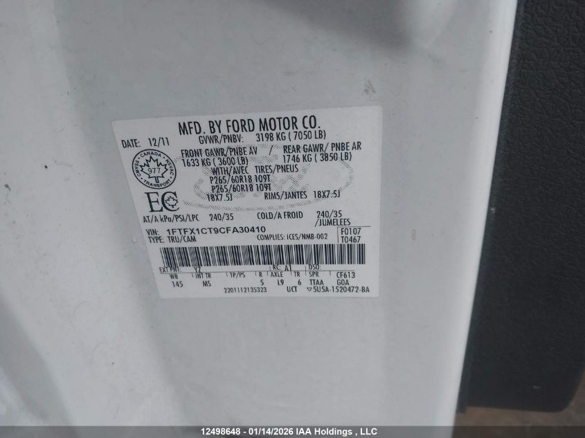 2012 Ford F150 Super Cab VIN: 1FTFX1CT9CFA30410 Lot: 12498648