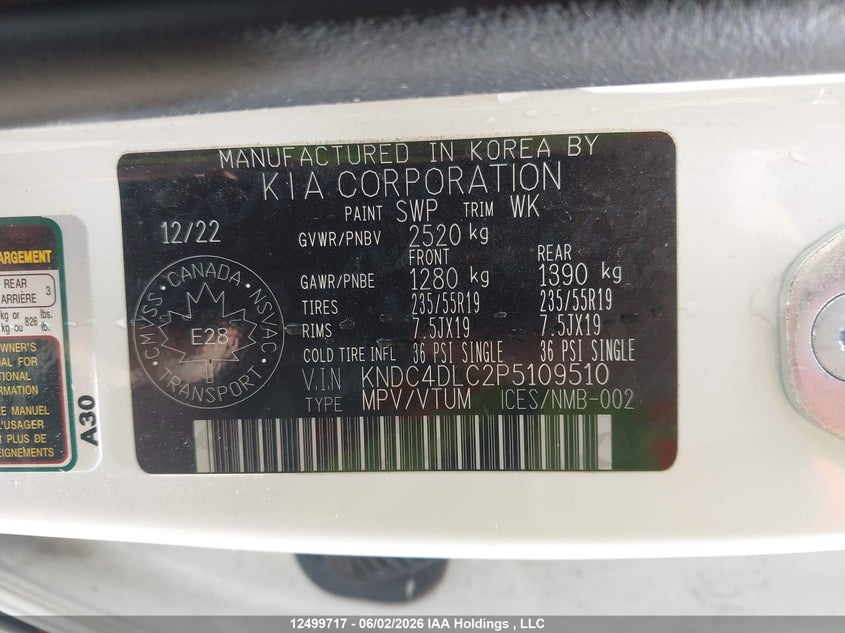 2023 Kia Ev6 Gt Line VIN: KNDC4DLC2P5109510 Lot: 12499717