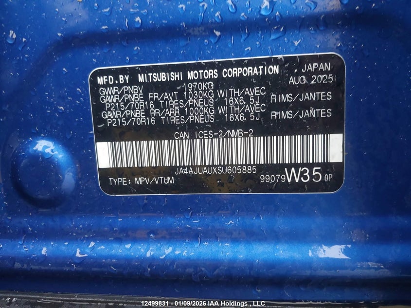 2025 Mitsubishi Rvr Es VIN: JA4AJUAUXSU605885 Lot: 12499831
