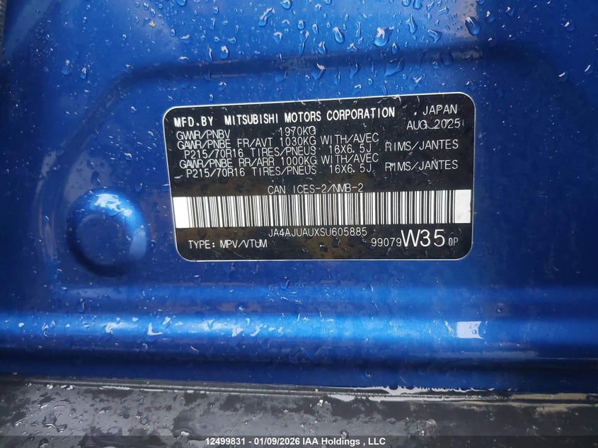 2025 Mitsubishi Rvr Es VIN: JA4AJUAUXSU605885 Lot: 12499831