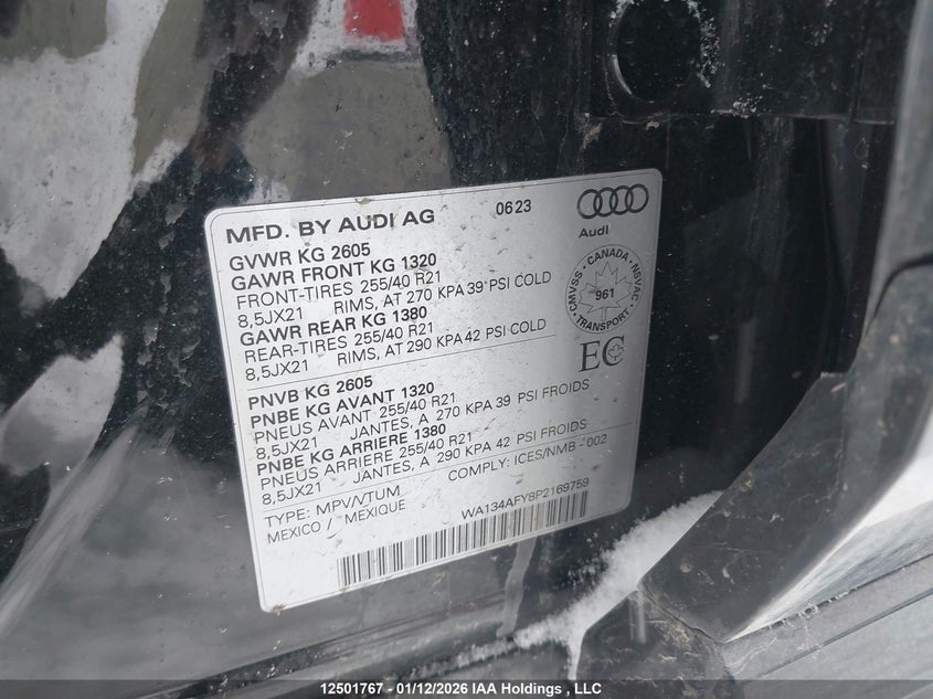 2023 Audi Sq5 Sportback Prestige VIN: WA134AFY8P2169759 Lot: 12501767