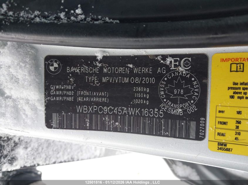 2010 BMW X3 xDrive30I VIN: WBXPC9C45AWK16355 Lot: 12501816