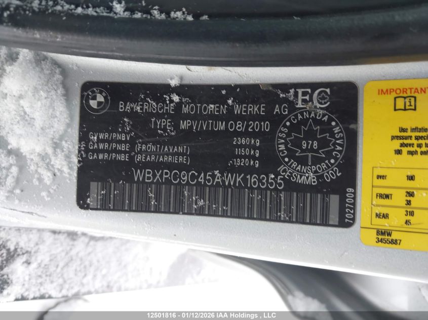 2010 BMW X3 xDrive30I VIN: WBXPC9C45AWK16355 Lot: 12501816