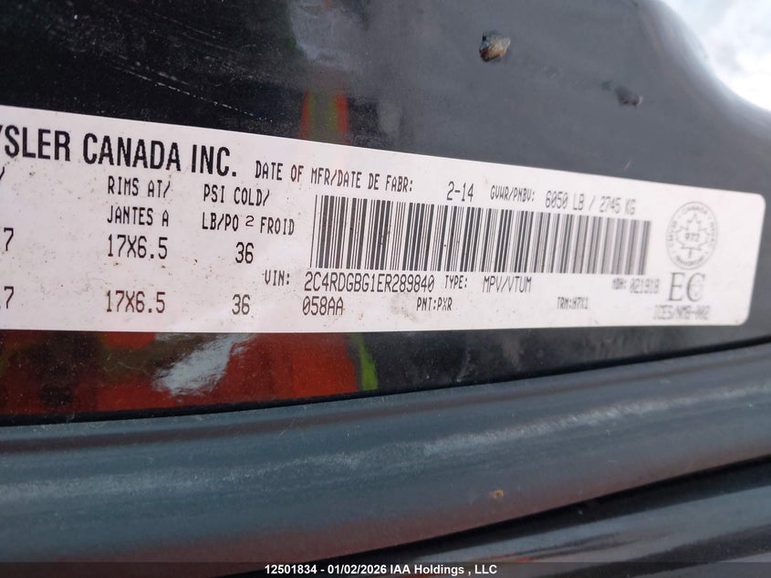 2014 Dodge Grand Caravan Se VIN: 2C4RDGBG1ER289840 Lot: 12501834