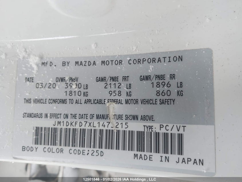 2020 Mazda Cx-3 Grand Touring VIN: JM1DKFD7XL1473215 Lot: 12501846