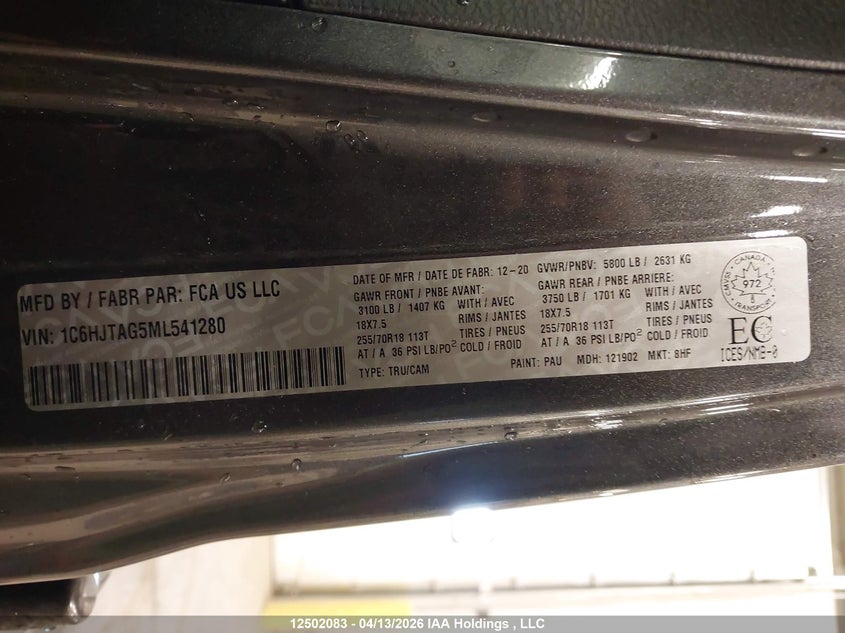 2021 Jeep Gladiator Sport 80Th Anniversary VIN: 1C6HJTAG5ML541280 Lot: 12502083