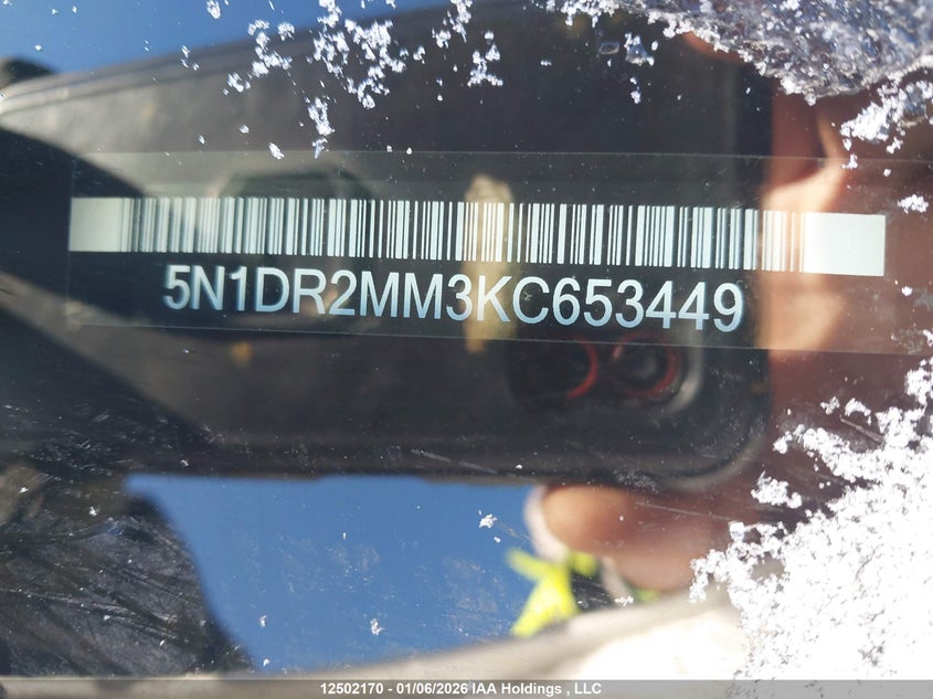 2019 Nissan Pathfinder Platinum/S/Sl Premium/Sv Tech VIN: 5N1DR2MM3KC653449 Lot: 12502170