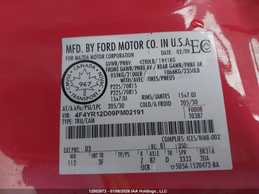 2009 MAZDA B2300 COUPE 2.3L I-4 DOHC, 143HP
