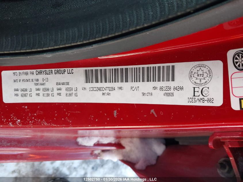 2013 Dodge Avenger VIN: 1C3CDZAB3DN772284 Lot: 12502750