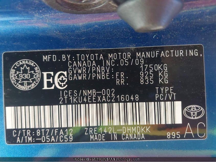 2010 Toyota Matrix VIN: 2T1KU4EEXAC216048 Lot: 12503193