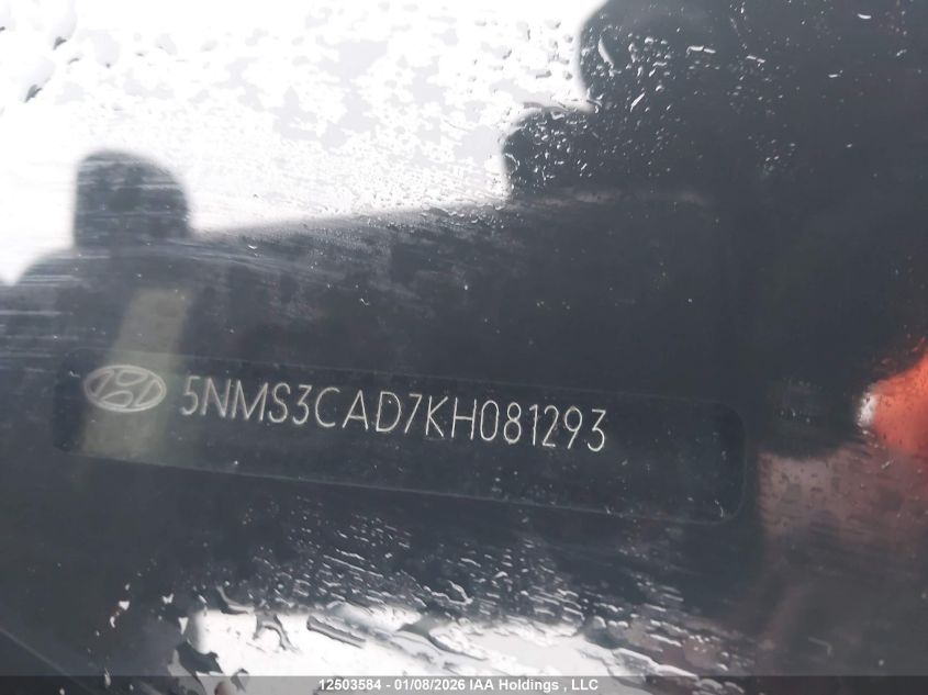 2019 Hyundai Santa Fe Sel/Sel Plus VIN: 5NMS3CAD7KH081293 Lot: 12503584