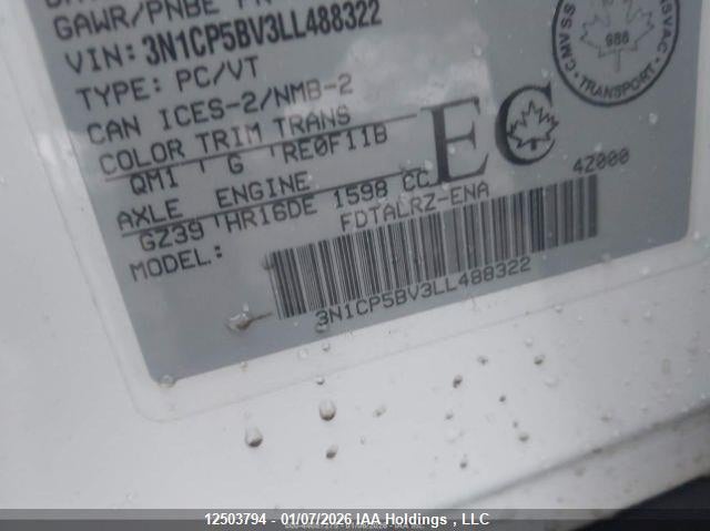 2020 Nissan Kicks S VIN: 3N1CP5BV3LL488322 Lot: 12503794