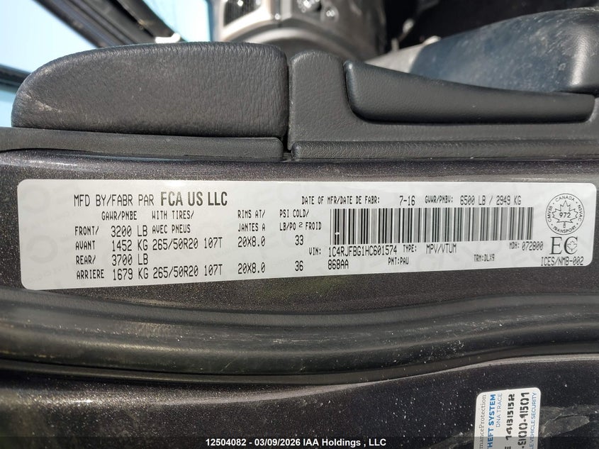 2017 Jeep Grand Cherokee Limited VIN: 1C4RJFBG1HC601574 Lot: 12504082