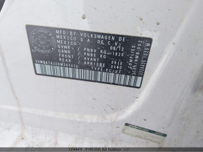 2013 Volkswagen Jetta VIN: 3VWBK7AJ2DM367470 Lot: 12504410