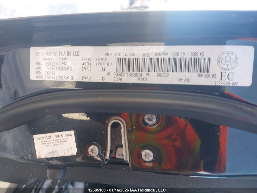 2016 Ram 1500 St VIN: 3C6RR7KT6GG338268 Lot: 12505108