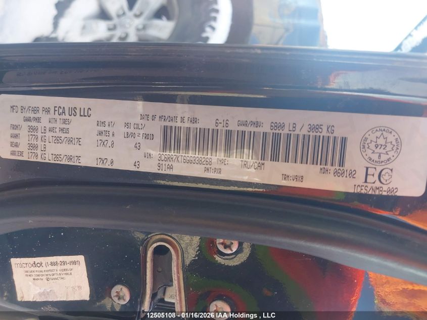 2016 Ram 1500 St VIN: 3C6RR7KT6GG338268 Lot: 12505108