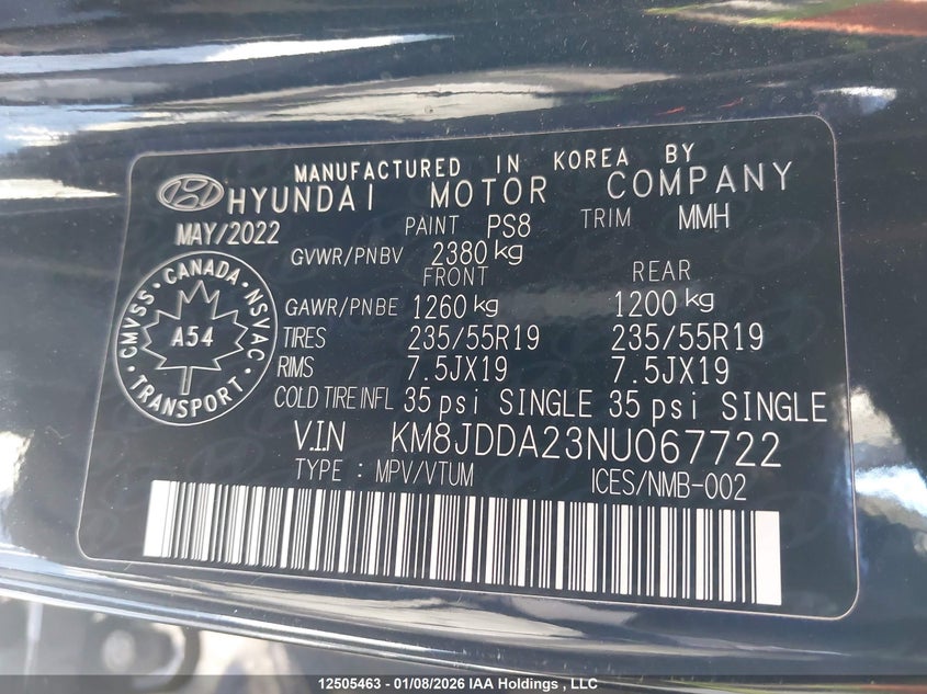 2022 Hyundai Tucson Plug-In Hybrid Ultimate VIN: KM8JDDA23NU067722 Lot: 12505463