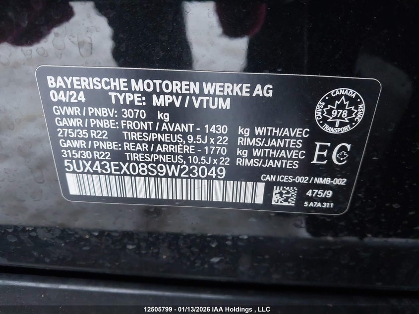 2025 BMW X6 M60I xDrive VIN: 5UX43EX08S9W23049 Lot: 12505799