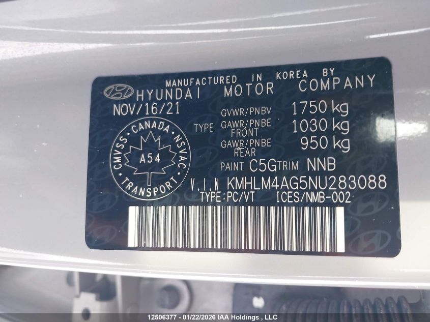 2022 Hyundai Elantra Preferred Ivt With Sun And Tech Package VIN: KMHLM4AG5NU283088 Lot: 12506377