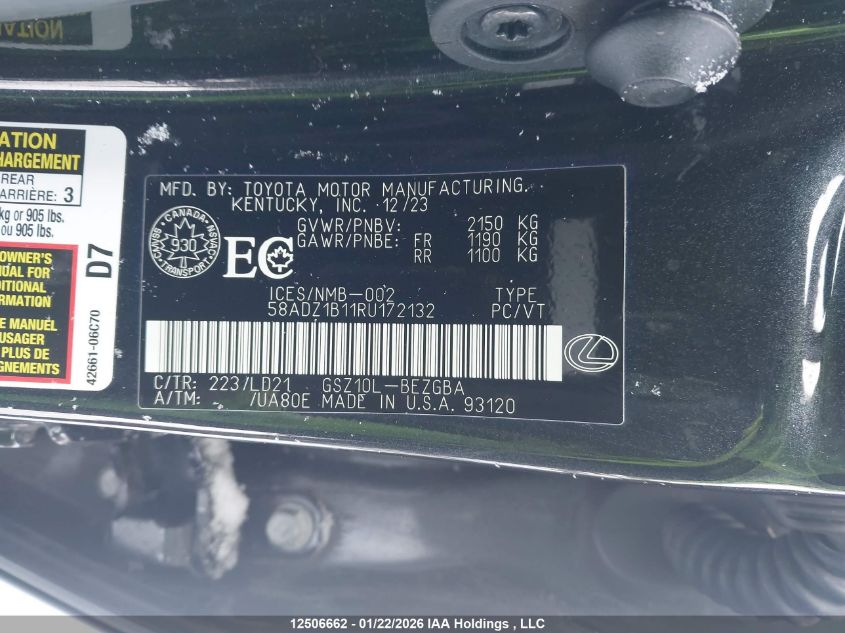 2024 Lexus Es 350 350 VIN: 58ADZ1B11RU172132 Lot: 12506662