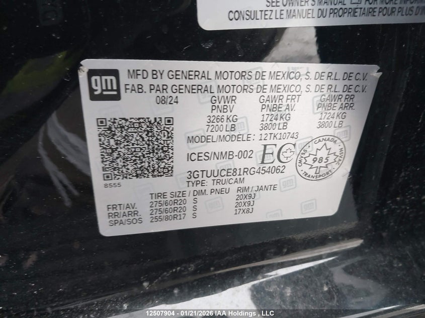 2024 GMC Sierra 1500 VIN: 3GTUUCE81RG454062 Lot: 12507904