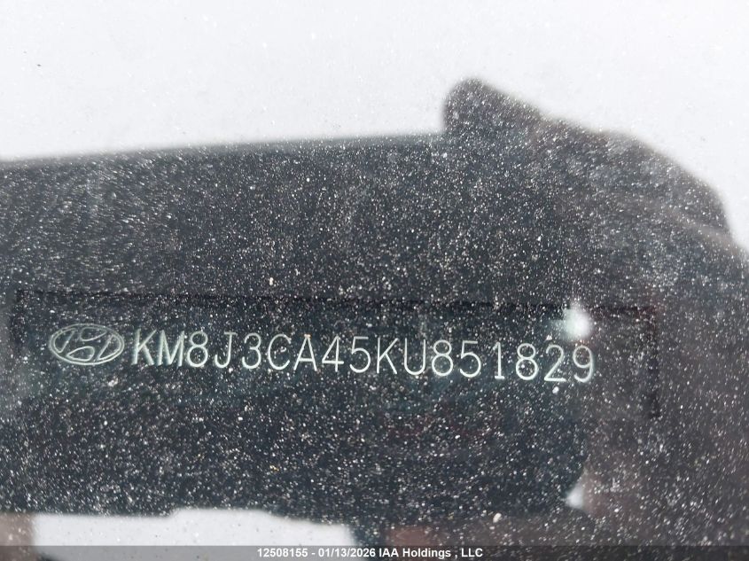 2019 Hyundai Tucson Preferred VIN: KM8J3CA45KU851829 Lot: 12508155