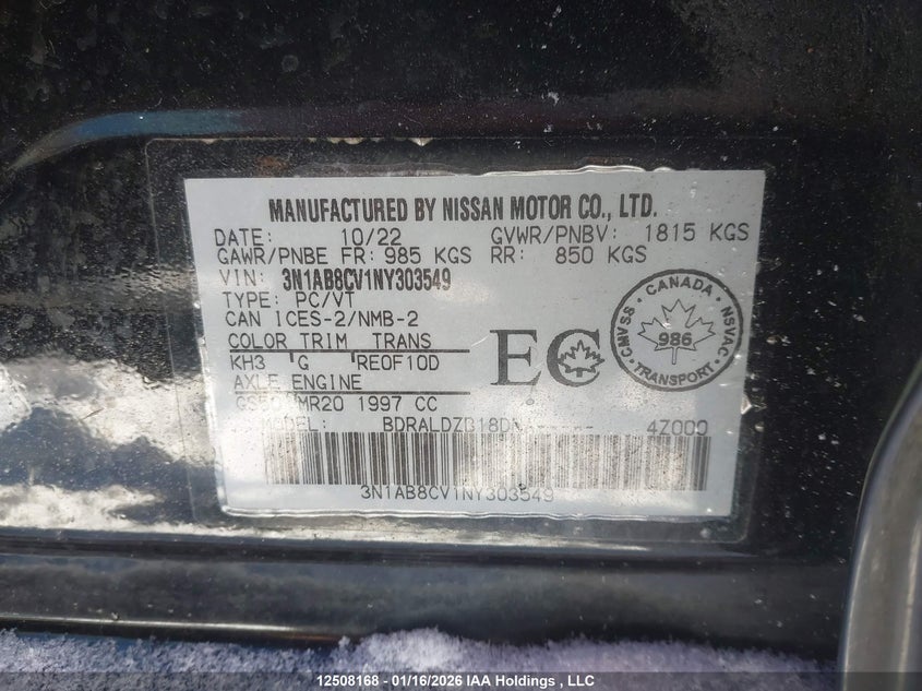 2022 Nissan Sentra VIN: 3N1AB8CV1NY303549 Lot: 12508168
