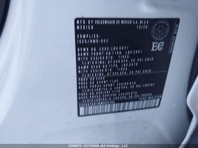 2021 Volkswagen Tiguan Sel Premium R-Line VIN: 3VV4B7AX1MM042195 Lot: 12508872