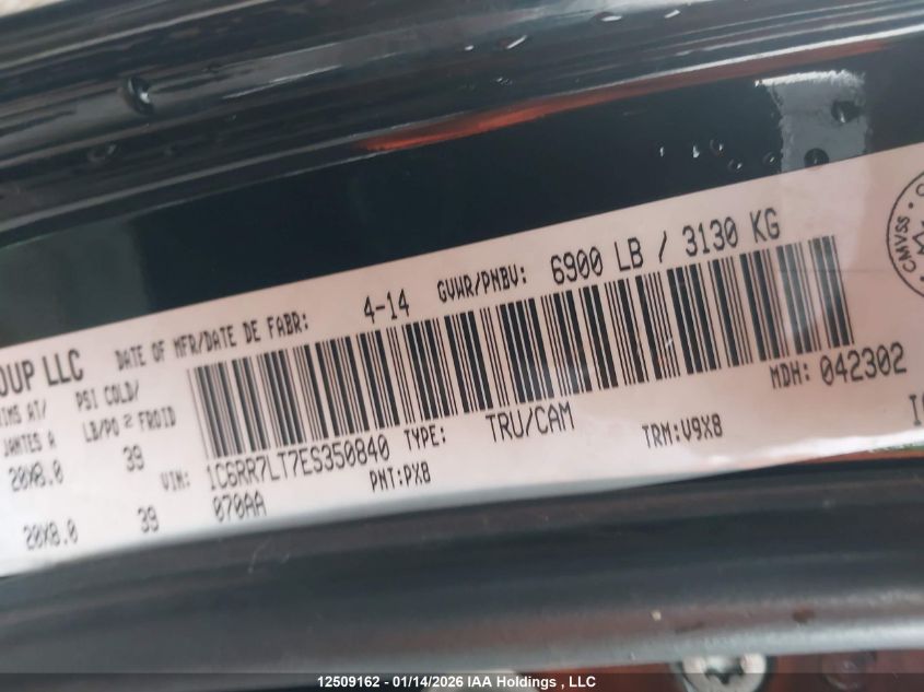 2014 Ram 1500 Slt VIN: 1C6RR7LT7ES350840 Lot: 12509162