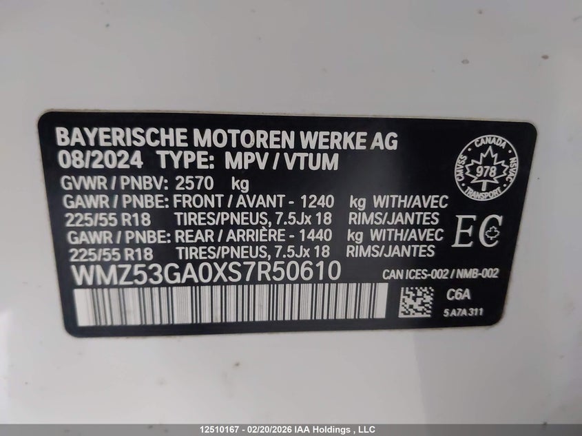 2025 Mini Se Countryman VIN: WMZ53GA0XS7R50610 Lot: 12510167