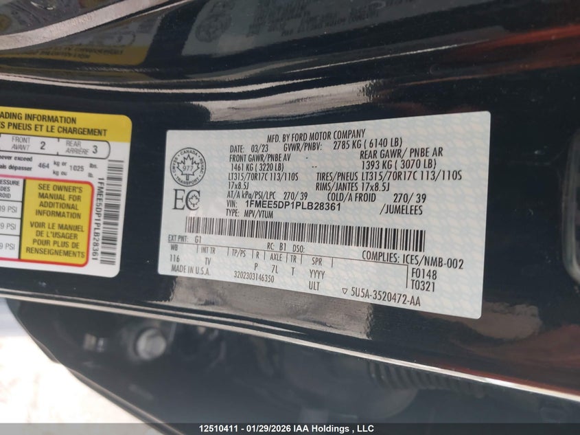 2023 Ford Bronco Wildtrak VIN: 1FMEE5DP1PLB28361 Lot: 12510411